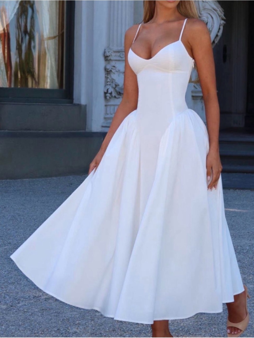 Babybooo white Spaghetti-Strap A-Line Midi Dress